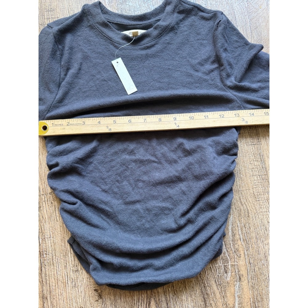 Madewell Ruched Side Crewneck Long Sleeve Top Gray Small N0376 - Picture 6 of 8